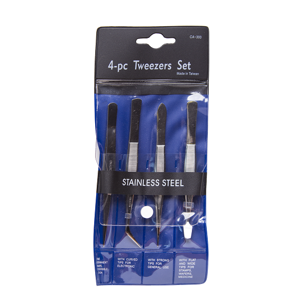 4 pc Tweezer Set - Stainless Steel